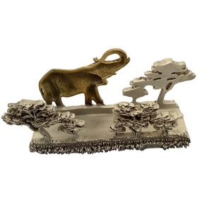 Fort Pewter Card Holder Elephant Business African Savanna Scene Figurine